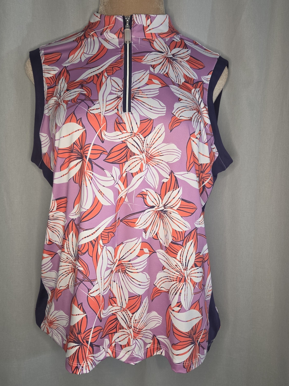 Coral Bay Golf Shirt Sleeveless Floral Purple/Pink Woman's Size Large